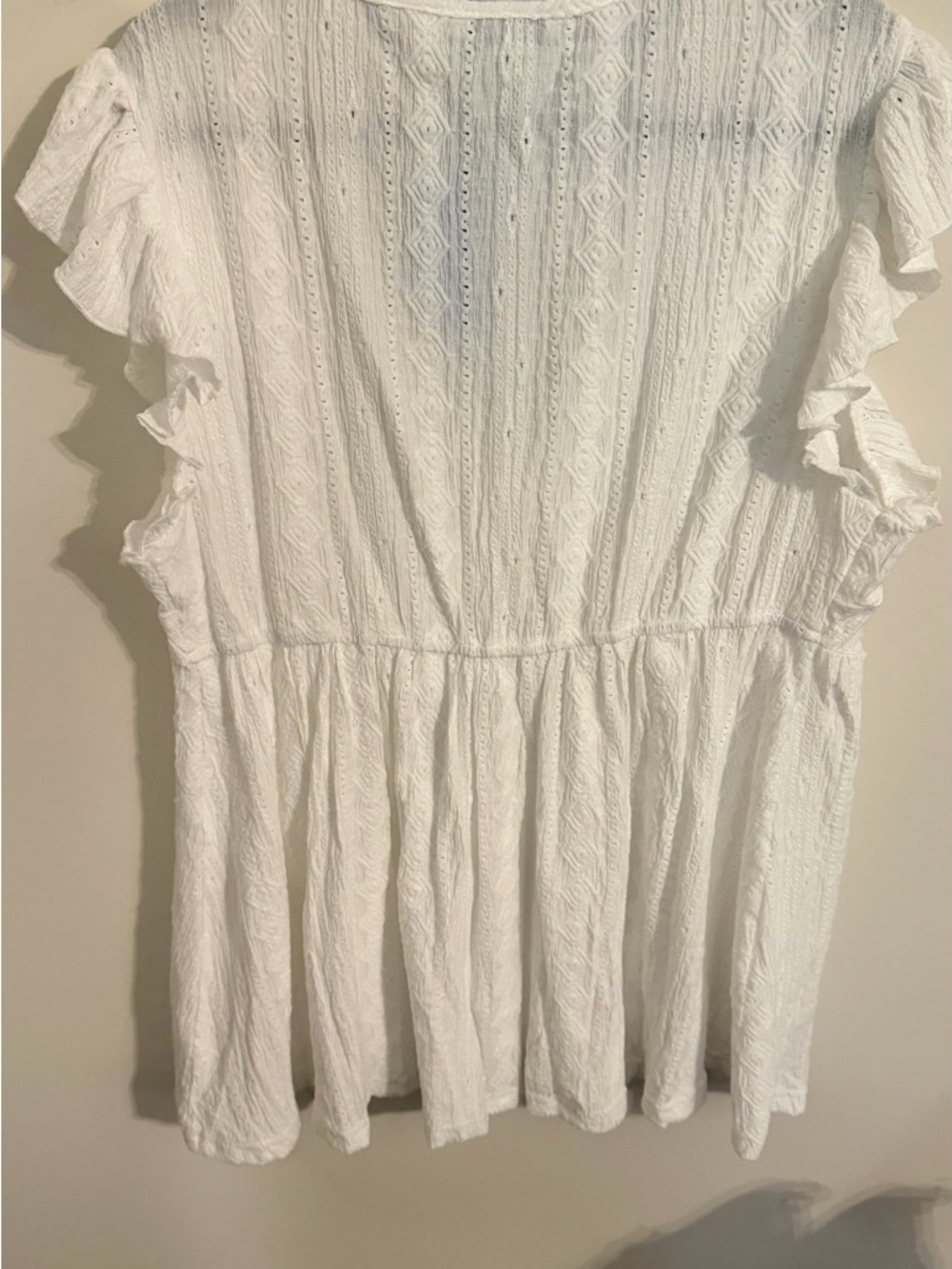 White V-Neck Ruffled Sleeve Blouse - Picture 2 of 2
